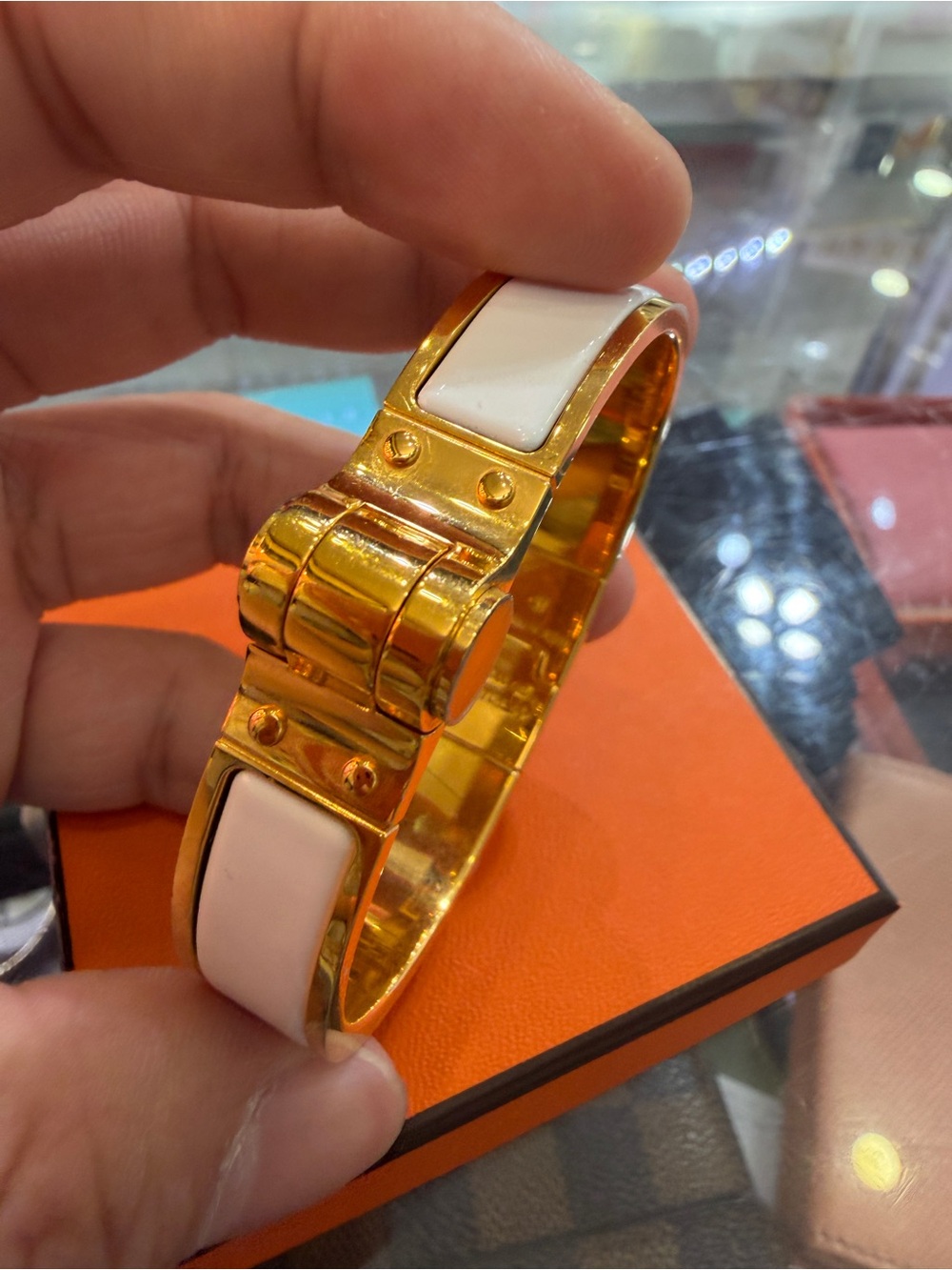 Hermes Gold Tone Hinged Cuff Bracelet